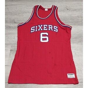 Vtg 80's Nylon Sand Knit Philly NBA 76ers SIXERS Jersey Julius Erving Dr J Sz L